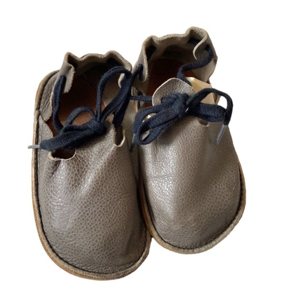 Baby Shoes Handmade Leather Soft Sole Grey Laces Moccasins Minimalist Wide